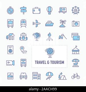 Travel, tourism, vacation and recreation - thin line website, application & presentation icon. simple and minimal vector icon and illustration collect Stock Vector