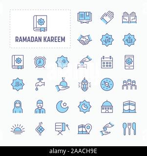 Islamic and Ramadan related Objects - thin line website, application & presentation icon. simple and minimal vector icon and illustration collection. Stock Vector