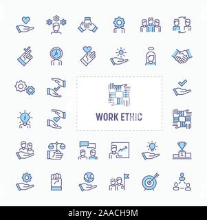 Teamwork, morality, proficiency, optimism and empathy - thin line website, application & presentation icon. simple and minimal vector icon and illustr Stock Vector