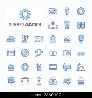 Summer vacation and beach - thin line website, application & presentation icon. simple and minimal vector icon and illustration collection. Stock Vector