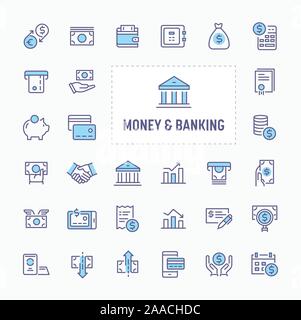 Financial, money and banking  - thin line website, application & presentation icon. simple and minimal vector icon and illustration collection. Stock Vector