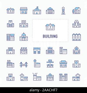 Buildings, architecture & structure  - thin line website, application & presentation icon. simple and minimal vector icon and illustration collection. Stock Vector