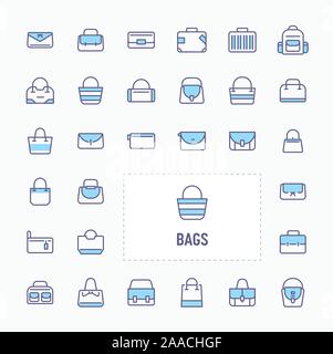 Fashion bag, Office Bag and Traveler bag - thin line website, application & presentation icon. simple and minimal vector icon and illustration collect Stock Vector