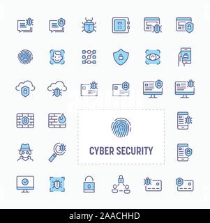Cyber and digital security - thin line website, application & presentation icon. simple and minimal vector icon and illustration collection. Stock Vector