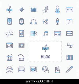 Music & instrument - thin line website, application & presentation icon. simple and minimal vector icon and illustration collection. Stock Vector