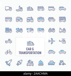 Car & transportation - thin line website, application & presentation icon. simple and minimal vector icon and illustration collection. Stock Vector