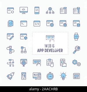 Website & application Developer - thin line website, application & presentation icon. simple and minimal vector icon and illustration collection. Stock Vector