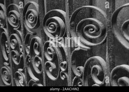 Spiral pattern on a decorative metal gate Stock Photo