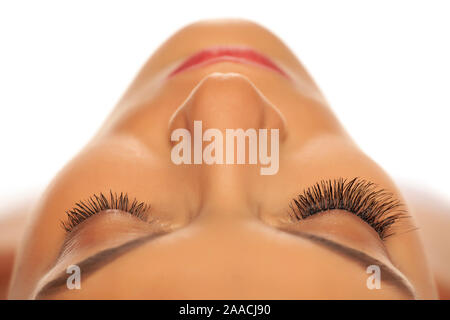 comaprison of natural and extended eyelashes Stock Photo