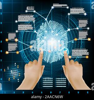 abstract fingerprinting infographic with realistic hand poiner info and fingerprint Stock Vector