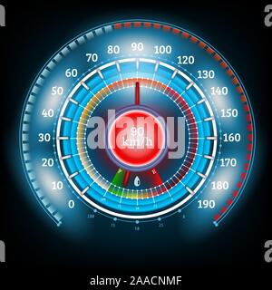car round abstract shiny speedometer with arrow indicators fuel Stock Vector