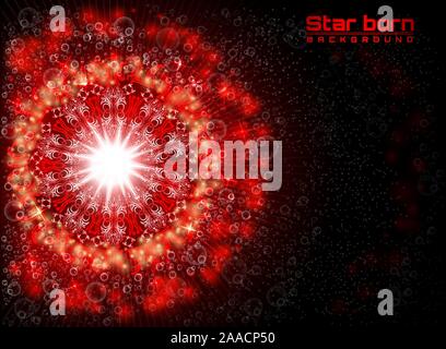 Red star born in space with starry sky background Stock Vector