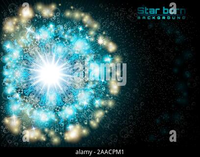 Star born in space with starry sky blue background Stock Vector
