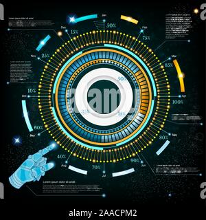 space background or hightech futuristic interface with robot hand handpointer HUD and GUI Stock Vector