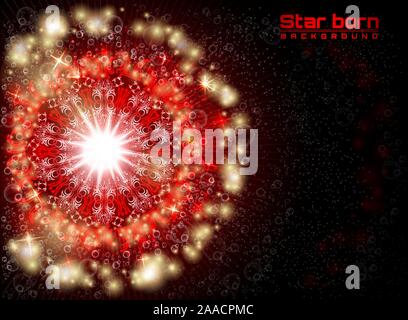Star born in space with starry sky red background Stock Vector