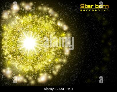 Star born in space with starry sky yellow background Stock Vector