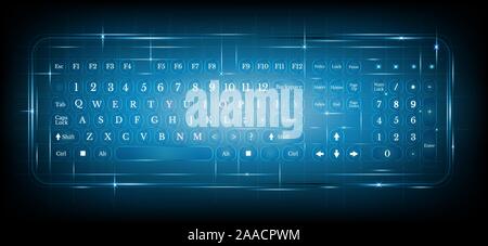 virtual shiny computer pc keyboard or keypad on blue background.dialing Stock Vector