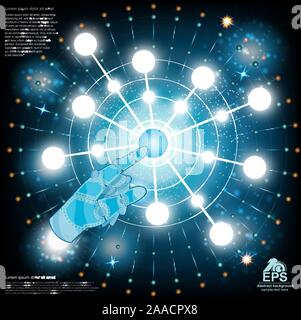 virtual high tech construction or graphic and hand pointer touch circle shiny pointer Stock Vector