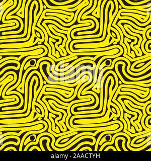 Wavy background. Hand drawn yellow waves. Seamless wallpaper on horizontally surface. Stripe texture with many lines. - Vector Stock Vector