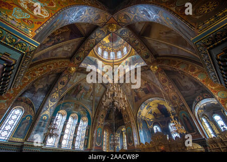 Saint Petersburg, Russia. Interior of The orthodox Church of the Dormition of the Mother of God or Church of the Assumption of the Blessed Virgin Mary Stock Photo