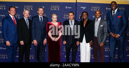 New York City, United States. 20th Nov, 2019. MANHATTAN, NEW YORK CITY, NEW YORK, USA - NOVEMBER 20: Joe Theismann, Gary Sinise, David Cordani, Meghan McCain, David Paterson, Deborah Roberts, Tiki Barber and Magic Johnson arrive at the 29th Annual Achilles Gala held at Cipriani South Street on November 20, 2019 in Manhattan, New York City, New York, United States. (Photo by William Perez/Image Press Agency) Credit: Image Press Agency/Alamy Live News Stock Photo