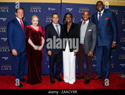 New York City, United States. 20th Nov, 2019. MANHATTAN, NEW YORK CITY, NEW YORK, USA - NOVEMBER 20: Joe Theismann, Meghan McCain, David Paterson, Deborah Roberts, Tiki Barber and Magic Johnson arrive at the 29th Annual Achilles Gala held at Cipriani South Street on November 20, 2019 in Manhattan, New York City, New York, United States. (Photo by William Perez/Image Press Agency) Credit: Image Press Agency/Alamy Live News Stock Photo