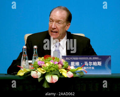Beijing, China. 21st Nov 2019. World Bank President David Malpass addresses the media during the Fourth '1 6' Round Table Dialogue in Beijing on Thursday, November 21, 2019. China needs to make better use of its various economic policy tools to boost the economy, Li said Thursday. Photo by Stephen Shaver/UPI Credit: UPI/Alamy Live News Stock Photo