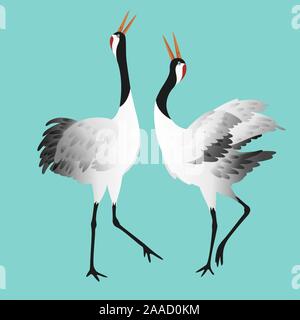 Japanese dancing red-crowned crane in different poses isolated Stock Vector