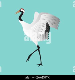 Japanese dancing red-crowned crane in different poses isolated Stock Vector