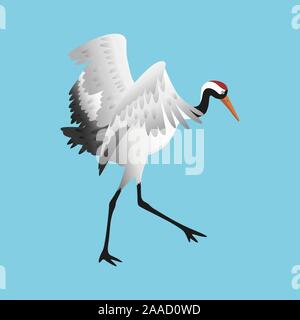 Japanese dancing red-crowned crane in different poses isolated Stock Vector
