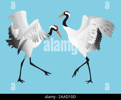 Japanese dancing red-crowned crane in different poses isolated Stock Vector
