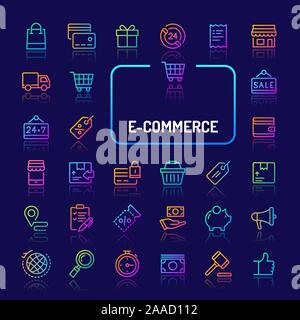 Simple gradient color icons isolated over dark background related to business trade and e-commerce. Vector signs and symbols collections for website a Stock Vector