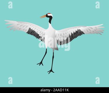 Japanese dancing red-crowned crane in different poses isolated Stock Vector