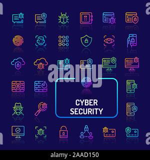 Simple gradient color icons isolated over dark background related to cyberspaces and digital security. Vector signs and symbols collections for websit Stock Vector