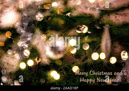 Merry Christmas and Happy New Year background with Ice, baubles and lights Stock Photo