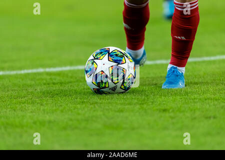 Piraeus, Greece - October 22, 2019: Champions League football balls in the field before the match of the UEFA Champions League game between Olympiacos Stock Photo