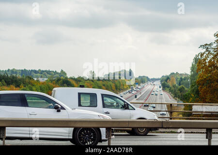 traffic passing on uk motorway junction in england Stock Photo