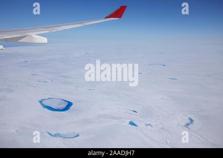 Aerial view of meltwater lake on the ice cap east of Kangerlussuaq, Sermersuaq / Greenland ice sheet, Greenland, Photographed for The Freshwater Project Stock Photo