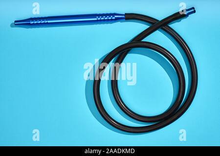 Top view of Hookah parts on light blue background Stock Photo