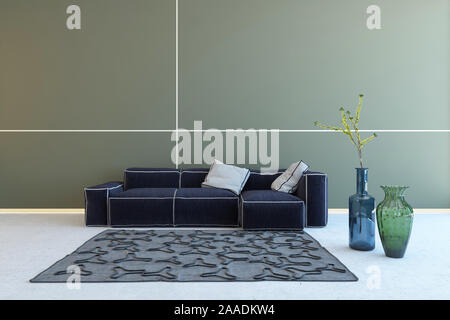 Sofa Near Green Wall with Vases Stock Photo
