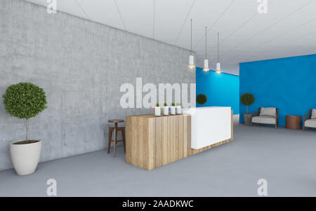Office Interior Lobby with blue wall Stock Photo
