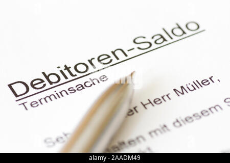 Brief mit Debitoren-Saldo Stock Photo