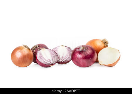 Purple and white onions on a white background Stock Photo