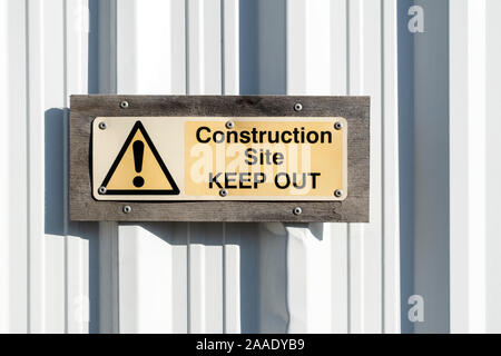 Close up of generic construction building site keep out warning sign England UK United Kingdom GB Great Britain Stock Photo