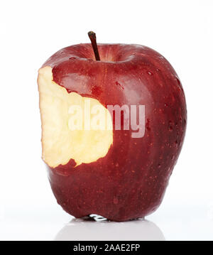One bite on red apple isolated on white background Stock Photo