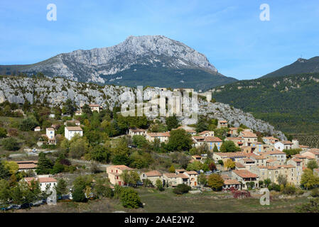 Historic Village of Trigance Dominated by Mont Robion (1660m) in the Verdon Gorge Var Provence France Stock Photo