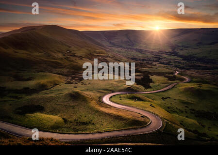 The Road from Edale climbs up to Mam Nik on Mam Tor in The Derbyshire Peak District. Stock Photo