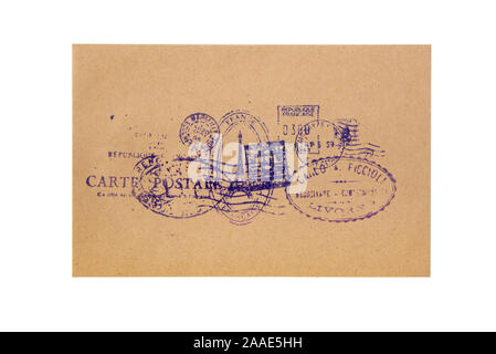 Envelope with stamps of Paris, the capital of France on a white background. Stock Photo