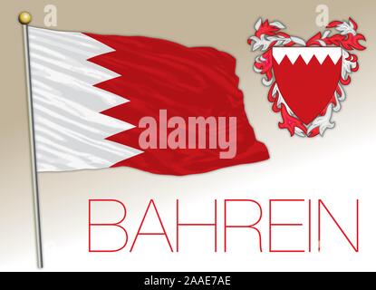 Bahrain official national flag and coat of arms. vector illustration Stock Vector