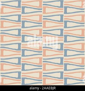 Hand drawn tribal light blue and blush pink open triangles in geometric weave design. Vector seamless pattern on cream background. Great for wellness Stock Vector